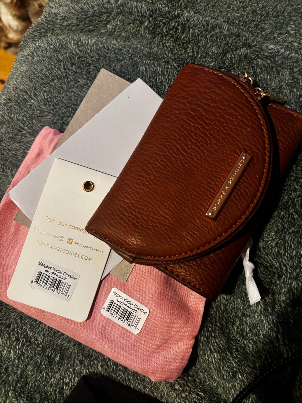 Poppy & Peonies Chestnut Brown Vegan Leather Zip Wallet